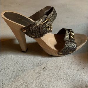 Bronze and chain detail heeled sandals